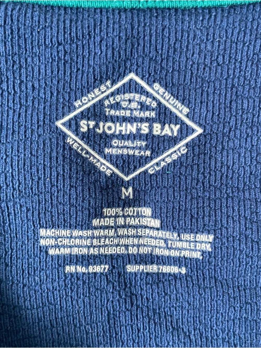 St. John's Bay Teal Quarter-Zip Sweater with Navy Collar - Picture 3 of 8